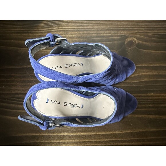 Via Spiga‎ Galore Swirl Strap Chunky Heel Sandals Blue Suede Women's SIZE 7 - Picture 6 of 9
